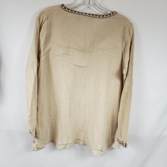 Baby & Me Cream & Brown V Neck Lng Slv Crimped Fabric Womens Maternity Blouse M - Picture 9 of 11